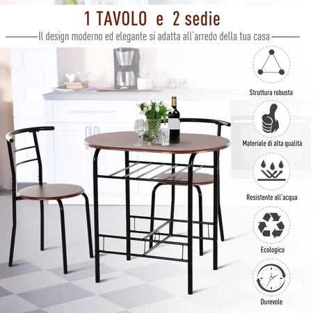 Set Tavolo Moderno con 2 Sedie per Sala da Pranzo, Set 3 Pezzi Mobili Salvaspazio da Cucina, Balcone, Ristorante o Bar, Marrone e Nero WQ2835-134WQ2