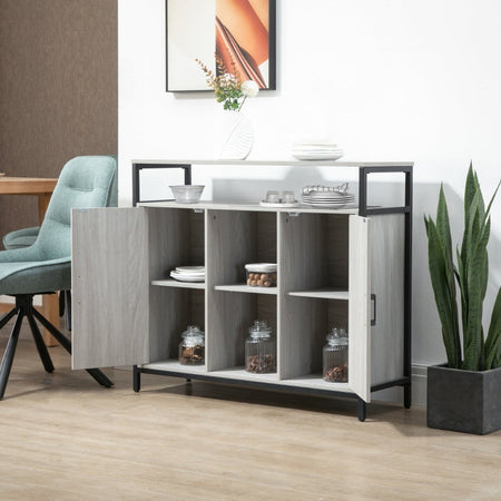 Credenza Moderna in Legno con 2 Armadietti e Ripiani, Mobile Cucina e per Ingresso Grigio Chiaro, 100x34x87.2cm F835-675LGA