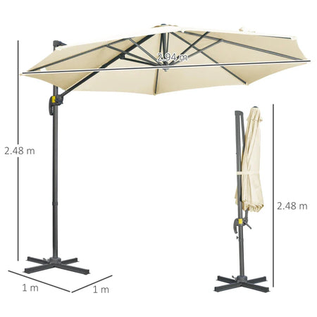 Ombrellone da Giardino Decentrato 3x2.5 m con Angolazione Regolabile e Girevole a 360°, Crema 84D-052V00CW