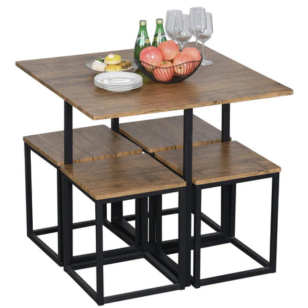 Set da Bar 5 pezzi con Tavolo alto e 4 Sgabelli Stile Industriale, Marrone e Nero WQ8835-890V00RBWQ8