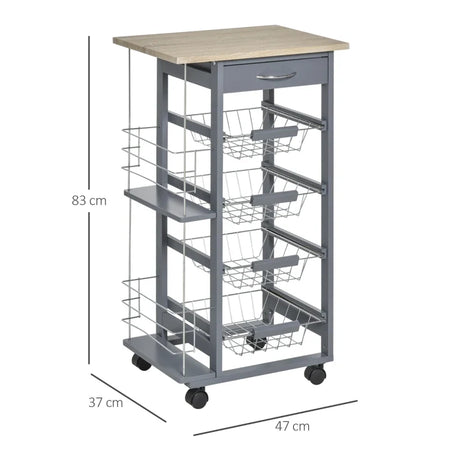 Carrello da Cucina in Grigio Scuro con 1 Cassetto e 4 Cestelli Metallici GH3801-121V01CGGH3