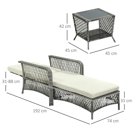 Set Lettino Prendisole e Tavolino in Rattan PE, Sdraio da Giardino Regolabile su 5 Posizioni e Tavolino a 2 Ripiani, Bianco Crema 862-054GY