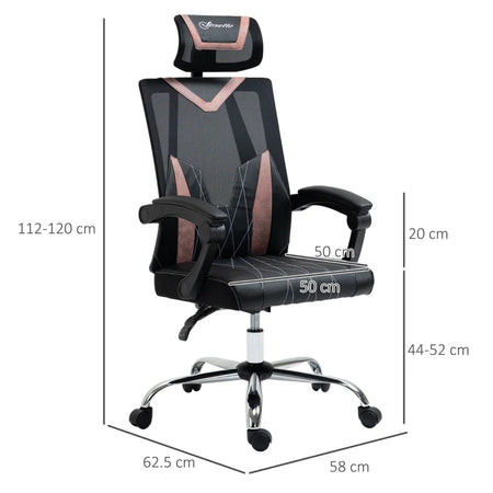 Sedia da Ufficio Ergonomica Inclinabile a 130° con Supporto Lombare e Cervicale, 58x62.5x112-120cm NM5921-469PKNM5