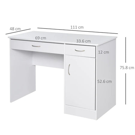 Scrivania Moderna per PC e Computer con 2 Cassetti e 1 Armadietto, Scrivania con Libreria Salvaspazio per Ufficio o Camera in Legno, Bianco ZH3836-267WT