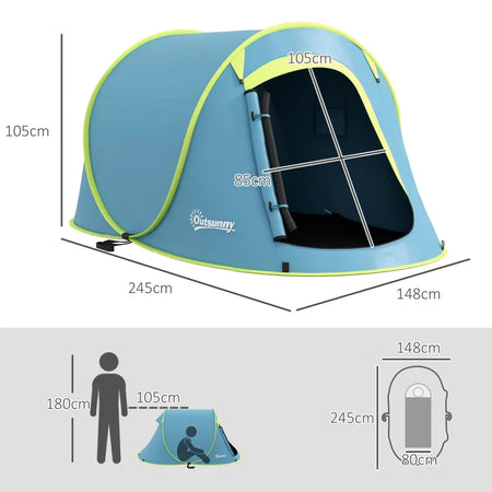 Tenda da Campeggio Pop Up Impermeabile con Accessori e Borsa di Trasporto, 245x148x105 cm, Blu RK5A20-404V00NURK5