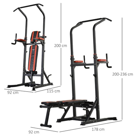 Postazione Pieghevole e Multiuso per Allenamento in Acciaio con Barra Trazioni e Sedia Romana, 92 x 178 x 200-236cm ZC7A91-092RDZC7