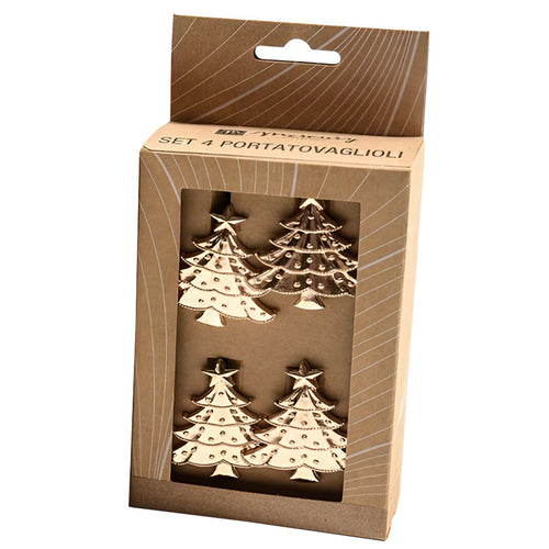 Set di 4 portatovaglioli in metallo, color oro, per tavola natalizia, 5 x 5 cm