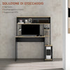 Scrivania Moderna con Ripiani e Supporto per CPU in Legno, 114x45x138cm, Grigio e Legno Naturale CK1920-081V00GYCK1