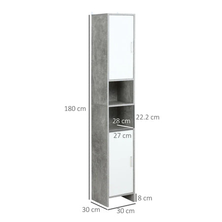 Colonna Bagno con 2 Armadietti e 2 Vani Aperti in Legno Effetto Cemento, 30x30x180cm TY7834-379TY7