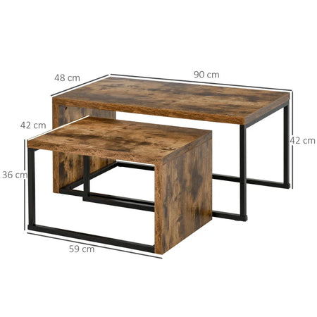 Set 2 x Tavolino Salvaspazio in Stile Industriale Legno MDF e Metallo Marrone e Nero CF9839-082CF9 , soggiorno salotto basso bianco grgio design moderno sala moderno alto divano camera vetro rotondo
