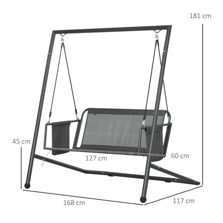 Dondolo da Giardino 2 Posti con Cuscini e Tasche, in Acciaio e Textilene, 168x117x181 cm, Grigio Scuro 84A-332V00CG