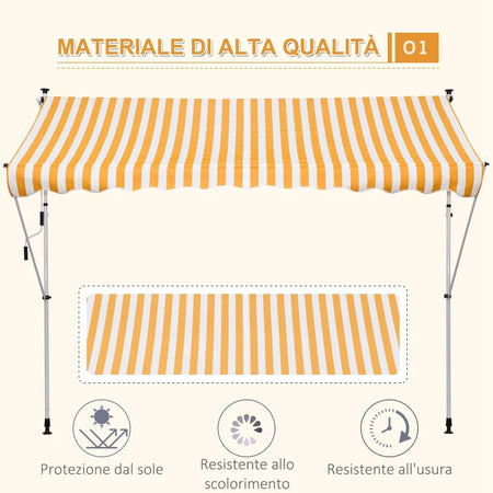 Tenda da Sole a Bracci 3x1.5m con Manovella e Struttura Telescopica, Giallo e Bianco QS1840-183YLQS1
