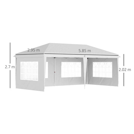 Gazebo da esterno bianco con Finestre Regolabile in Altezza e tende Removibili 5.9x3x2.7m 84C-431V00WT