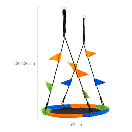 Altalena Rotonda a Nido per Bambini di +3 Anni per Giardino, Esterni, Interni, Cameretta, Multicolor Φ100x120-180Acm DF7344-031DF7