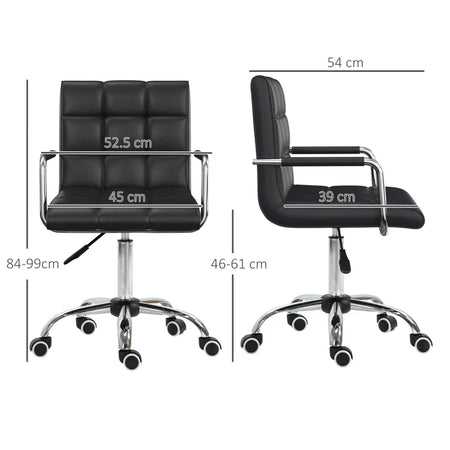 Sedia da Ufficio Ergonomica in pelle PU Nero, Sedia da Studio con 5 Ruote Girevoli, Imbottitura e Altezza Regolabile, 52.5x54x84-99cm ML402-0697ML4