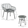 Set Mobili da Giardino in Rattan PE con 2 Sedie e Tavolino con Ripiano in Vetro, Grigio 863-085