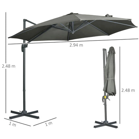 Ombrellone da Giardino Decentrato 3x2.5 m Girevole a 360° con Angolazione Regolabile, Grigio 84D-052V00GY