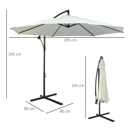 Ombrellone da Esterni 3x2.5 m con Manovella, in Acciaio e Poliestere Anti-UV, Crema 84D-037CW