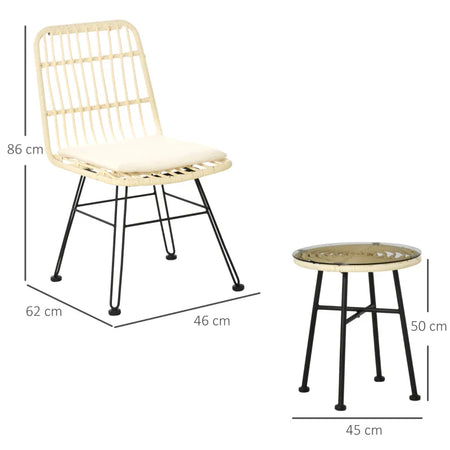 Set Mobili da Giardino 3 Pezzi con Tavolino e Sedie in Rattan PE, Poilestere e Acciaio per Esterni, Crema 863-087CW