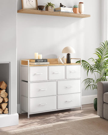 Cassettiera Camera da Letto SONGMICS 7 Cassetti Tessuto Metallo Bianco e Beige 98x85x28.5cm