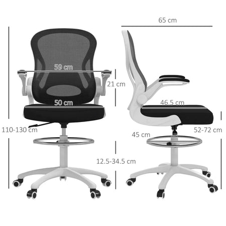 Sedia da Ufficio Ergonomica in Tessuto Traspirante con Altezza Regolabile e Braccioli Ribaltabili, 59x65x110-130 cm JK6921-628V00BKJK6
