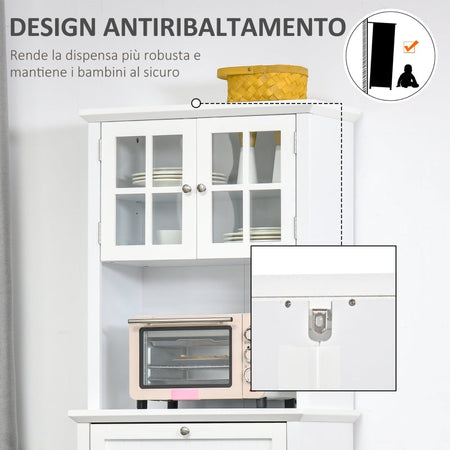 credenza alta cucina Mobile Dispensa Alto con 2 Armadietti, Ripiani Regolabili e Piano d'Appoggio, in MDF, 70x40x164 cm, Bianco , mobile multiuso ingresso camera bagno F835-343A