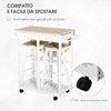 Carrello da Cucina Pieghevole, Mobile da Cucina Salvaspazio con 2 Sgabelli 2 Cassetti 5 Ruote (Rotazione 360°), Legno MDF Bianco MN2801-117MN2