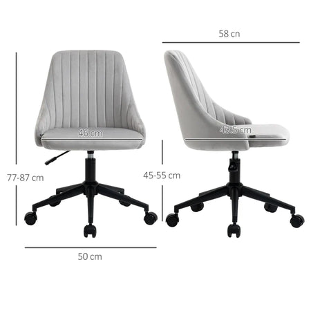 Sedia da Ufficio in Velluto Grigio con Altezza Regolabile, Sedia Ergonomica Girevole a 360° e Ruote, 50x58x77-87cm JH1921-488GYHJ1