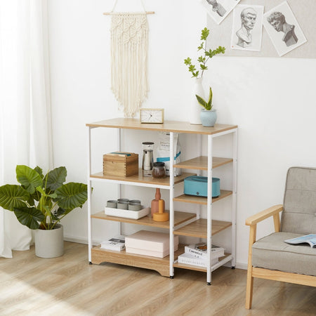 Scaffale da Cucina Salvaspazio mobile Stile Industriale struttura bianca in Metallo e Legno anche per ingresso bagno cameretta F801-217A