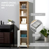 Colonna bagno, Scaffale Bagno Salvaspazio in Legno, Mobiletto a Colonna con Ripiani, Armadietto e Cassetto, Bianco, 32.6x30x171.2cm RF6834-318RF6