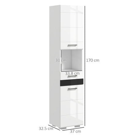 Colonna Bagno in MDF con Ripiano Aperto, Cassetto e Armadietto Chiuso, 37x32.5x170 cm, Bianco TG8834-633V00WTTG8