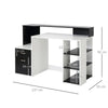 Scrivania per Ufficio con Ripiano Stampante, 2 Cassetti e 3 Mensole, in MDF Bianco e Nero, 137 x 55 x 92cm ZB4920-026ZB4