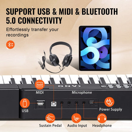 Pianoforte Digitale 88 Tasti VEVOR con Bluetooth, Supporto Regolabile e Altoparlanti Stereo