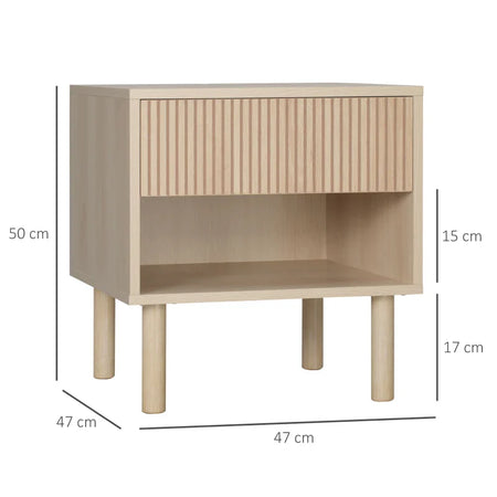 Comodino Moderno con Cassetto e Ripiano Aperto in Truciolato, 47x47x50 cm, Color Legno IK4831-506IK4