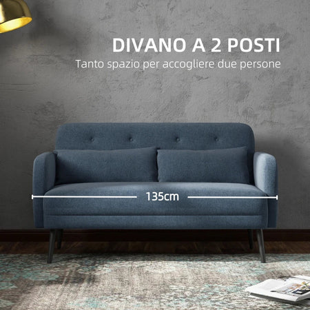 Divano 2 Posti con Rivestimento in Tessuto e 2 Cuscini, 135x74x82cm Blu Scuro BN2839-758V02DBHJ2