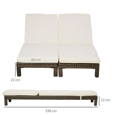 Set 2 Lettini Prendisole in Rattan PE con Cuscino e Schienale 5 Reclinazioni, 196x60x22cm 862-019V00BN