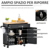 Carrello da Cucina con Cassetti, Portaspezie e Armadietto, Carrello da Portata con 4 Ruote e Piano di Lavoro in Legno, 109x40x89cm, Nero YH9801-178BKYH9