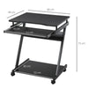 Scrivania per Computer Porta PC Classico e Salvaspazio, Scrivania per cameretta con Piano Tastiera a Scomparsa, 4 Ruote e Ripiano Inferiore Nero 60x48x73cm QS2836-293BKQS2