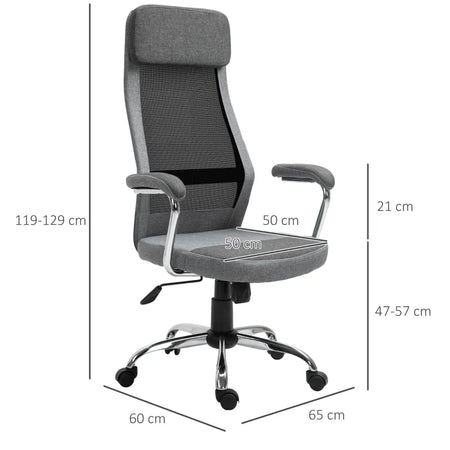 Sedia da Ufficio Ergonomica Girevole, Altezza Regolabile e Dondolamento, Poltrona in Tessuto a Rete 65x67x119-129cm Grigio DF4921-385CGFD4