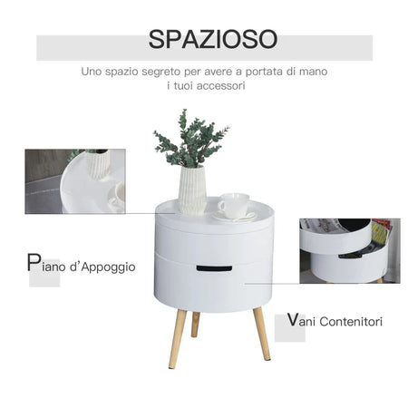 Tavolino da Caffè Vassoio Rimovibile in Legno Bianco VT9833-874VT9 , soggiorno salotto basso nero bianco marrone grgio design moderno sala moderno alto divano camera legno vetro rotondo