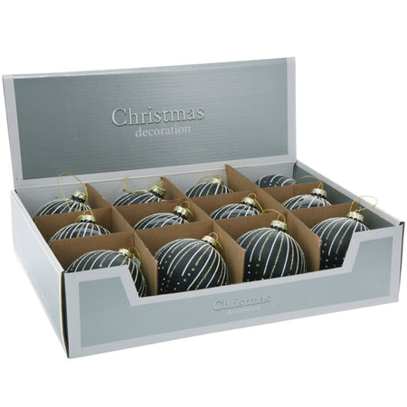 Palline per albero di Natale decorato, in Vetro, Glitterate con Righe, da Ø 80 mm, 12 pezzi