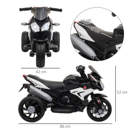 Moto Elettrica per Bambini 3-5 Anni Max. 25kg con Luci, Musica, Batteria 6V e Velocità 3km/h, 86cmx42cmx52cm Nera DF4370-103V90BKDF4