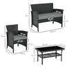Salotto da Esterno Rattan PE con Divanetto, 2 Poltrone con Cuscini e Tavolino in Vetro, Nero e Grigio 860-331V00GY