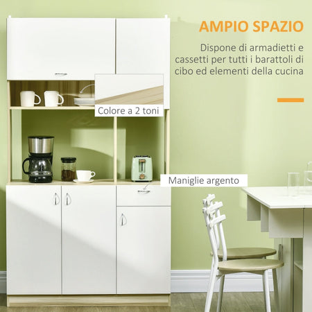 credenza alta cucina Mobile Buffet a 4 Porte con 3 Armadietti, Cassetto e Piano d'Appoggio in legno, 102x48x180 cm F835-606A