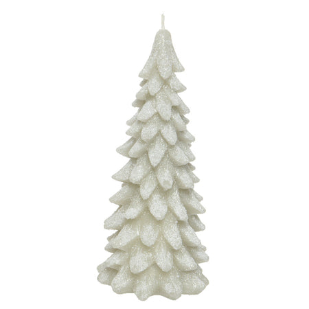 Candela a forma di Albero decorativa in cera innevato da Ø 8 x h 16,50 cm