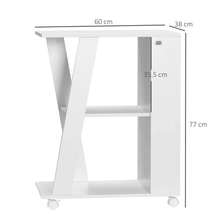 Carrello da Cucina Portavivande in Legno con 2 Ripiani e Ruote, 60x38x77cm, Bianco KJ2801-292V00WTKJ2