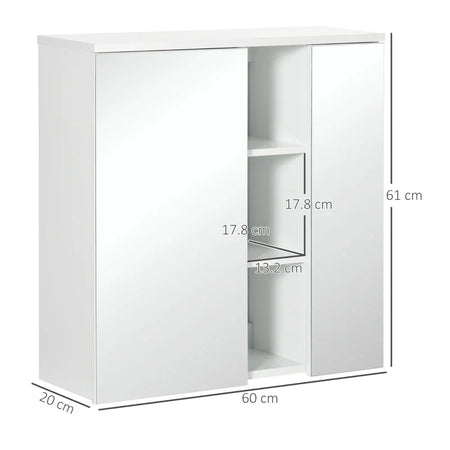 Armadietto Specchiera Bagno 2 Ante con Ripiani Aperti e Mensole Regolabili, 60x20x61cm, Bianco RF8834-547V00WTRF8