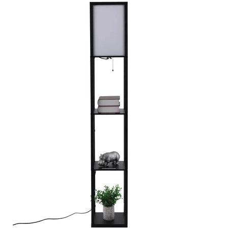 Lampada da Terra Moderna, Lampadina Illuminazione Interna Salvaspazio con Ripiani da Soggiorno Cotone, MDF 26 x 26 x 160 cm Nero e Bianco QL6833-623QL6