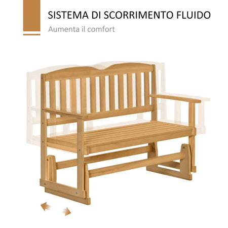 Panchina da Giardino a Dondolo da 2 Posti con Braccioli in Legno di Abete, 132x51x95.5cm, Colore Legno 84B-529