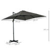 Ombrellone da Giardino con Angolazione Regolabile su 5 Livelli e Rotazione a 360°, 2.5x2.5 m, Grigio 84D-051V00GY